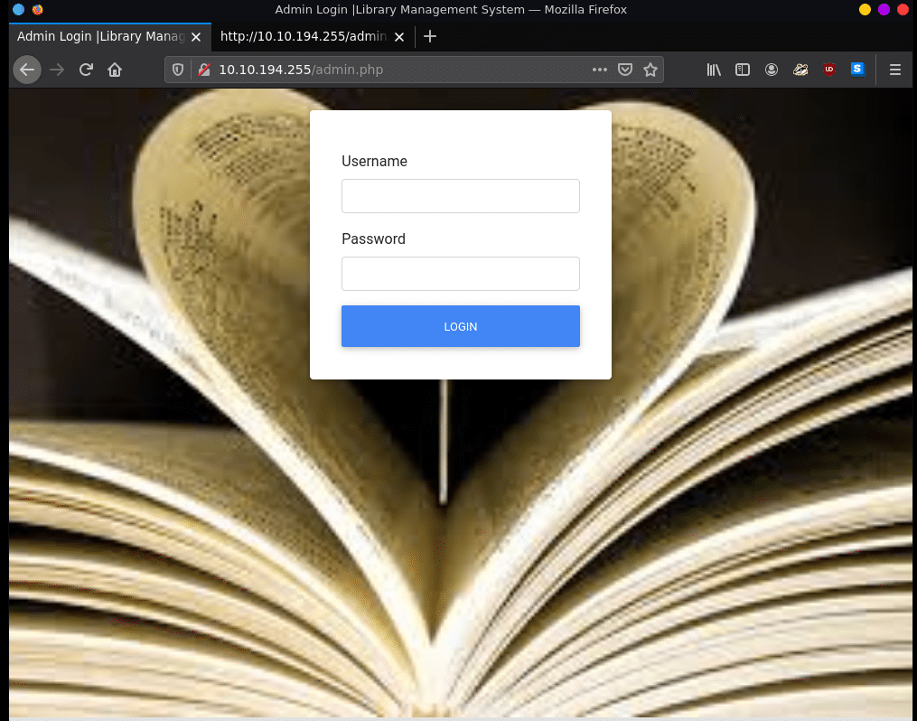 Library: Tryhackme Writeup 4 login Page
